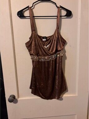 Vanity Brown Satin-Like Tank with Sequin Waist Detail XL